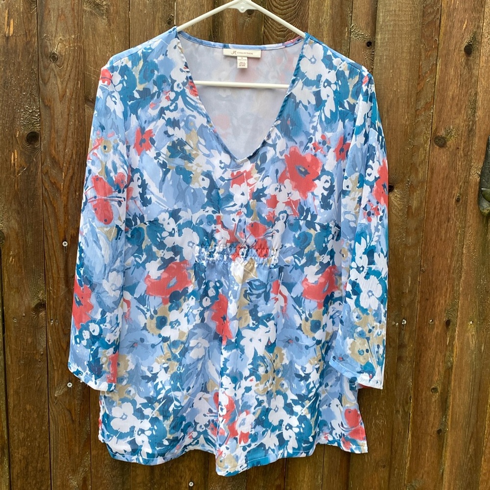 Floral Sheer Lined Tunic Top Blouse size 14